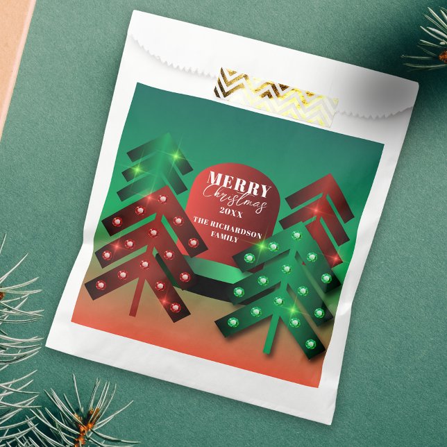 Modern Red and Green Sparkling Christmas Trees Favour Bag (Creator Uploaded)