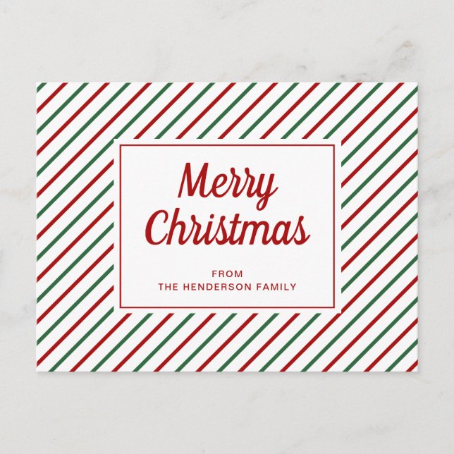 Modern Red And Green Stripes Merry Christmas Postcard (Front)