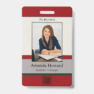 Modern Red and Grey Employee Photo ID Company Badge