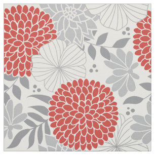 Modern Red and Grey Floral Fabric