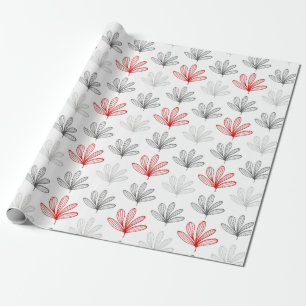 Modern Red and Grey Floral Pattern Wrapping Paper