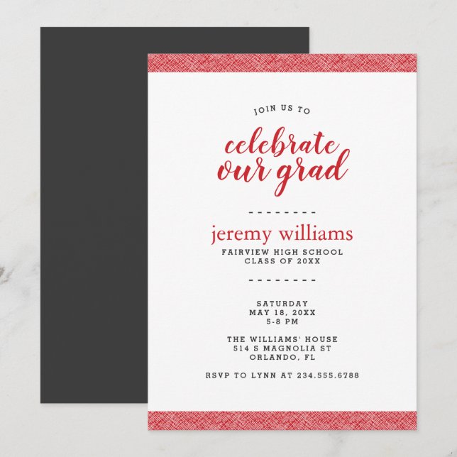 Modern Red and Grey Graduation Party Invitation (Front/Back)