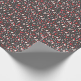 Modern Red and Grey Holiday Gnome Pattern Wrapping Wrapping Paper