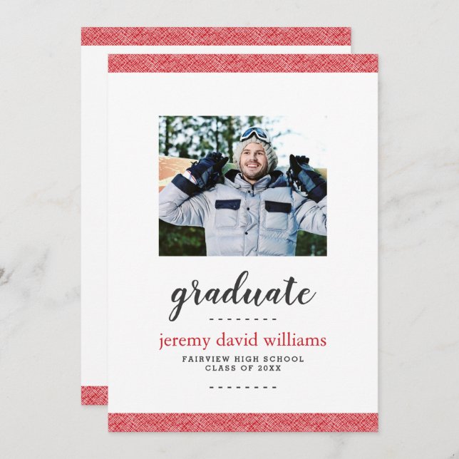 Modern Red and Grey Photo Graduation Party Invitation (Front/Back)