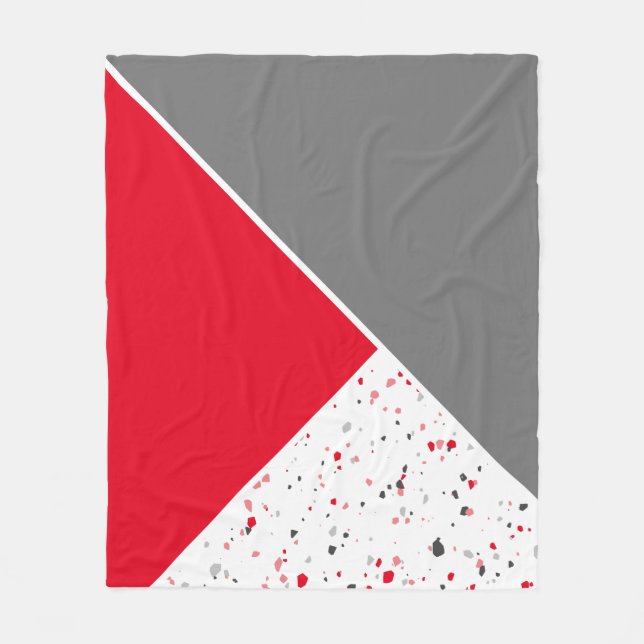 Modern Red and Grey Terrazzo Fleece Blanket (Front)