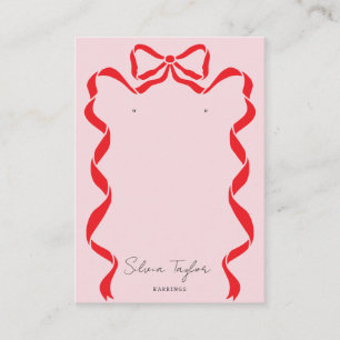modern red and pink bow ribbon earring display business card