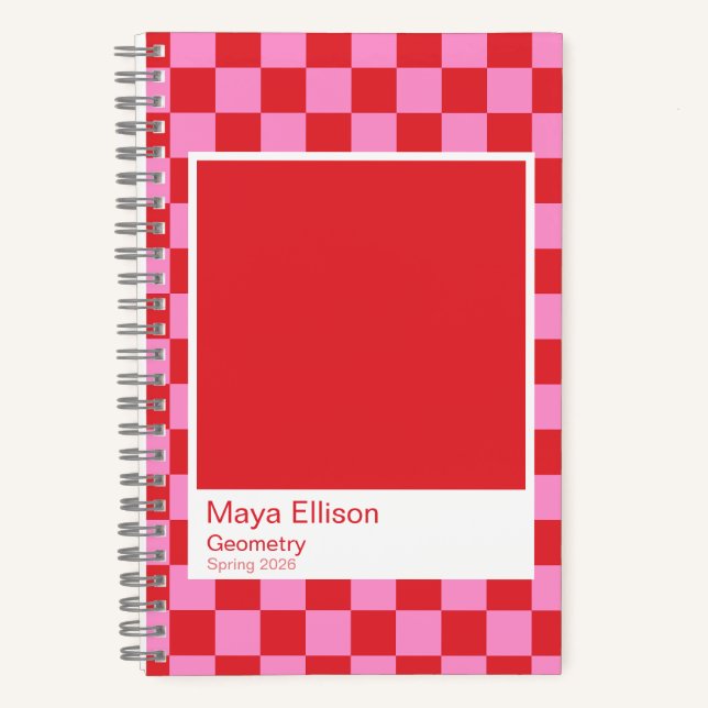 Modern Red and Pink Checkerboard Notebook (Front)