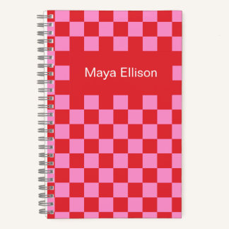Modern Red and Pink Checkerboard Notebook