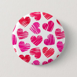 Modern Red and Pink Doodled Hearts Valentine 6 Cm Round Badge
