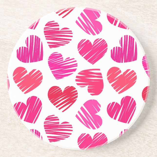 Modern Red and Pink Doodled Hearts Valentine Coaster (Front)