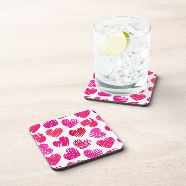 Modern Red and Pink Doodled Hearts Valentine Coaster (Right Side)