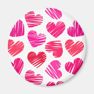Modern Red and Pink Doodled Hearts Valentine Magnet