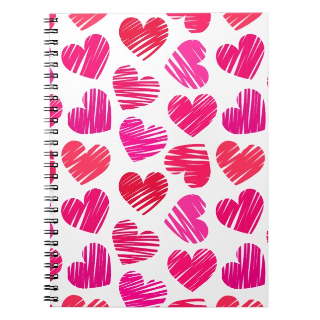 Modern Red and Pink Doodled Hearts Valentine Notebook (Front)