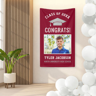 Modern Red and Silver Photo Graduation Party Banner