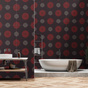 Modern Red and White Art Deco Circles Wallpaper