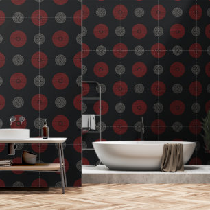 Modern Red and White Art Deco Circles Wallpaper