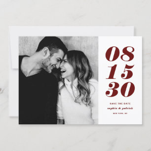 Modern Red and White Bold Date Typography Photo Save The Date