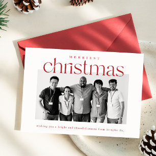 Modern Red and White Business Christmas Photo Card