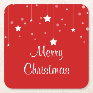 Modern Red and White Christmas Square Paper Coaster