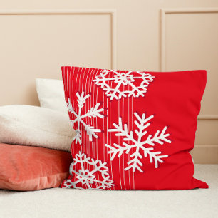 Modern red and white Christmas white snowflakes Cushion