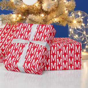 Modern red and white custom initial letter pattern wrapping paper