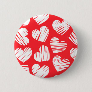 Modern Red and White Doodled Heart Valentine's Day 6 Cm Round Badge