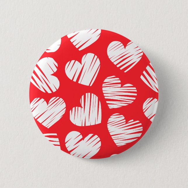Modern Red and White Doodled Heart Valentine's Day 6 Cm Round Badge (Front)