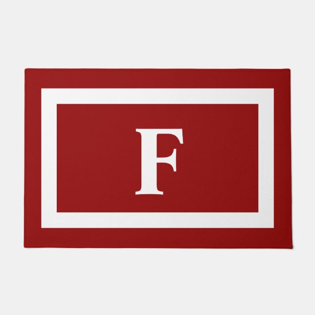 Modern Red And White Family Monogram Doormat (Front)