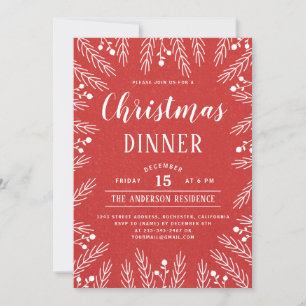 Modern Red and White Floral Christmas Dinner Invitation