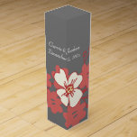 Modern Red and White Flowers on Grey Wedding Wine Box<br><div class="desc">Modern floral illustration features bouquet of red and white flowers on grey  background.  Add names and date to commemorate wedding or other special event.</div>