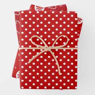 Modern Red and White Geometric Dots Pattern Wrapping Paper Sheet