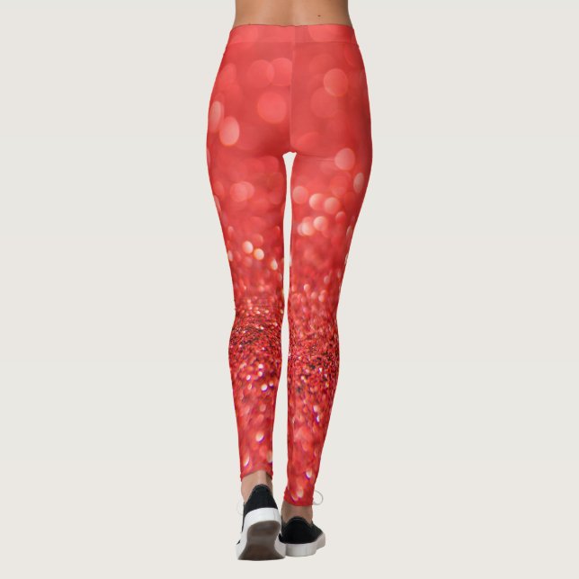 Modern Red And White Glitter Leggings (Back)