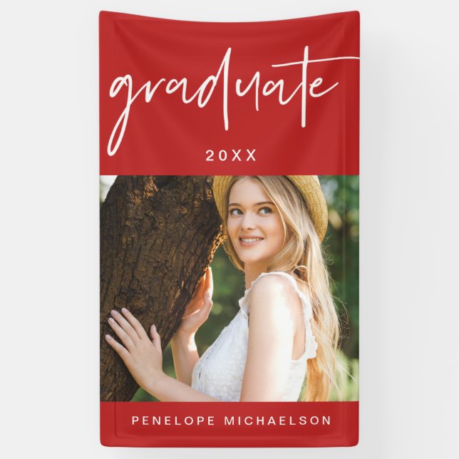 Modern Red and White Graduate Script Photo Banner (Vertical)
