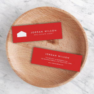 Modern Red and White House Real Estate Agent Mini Business Card