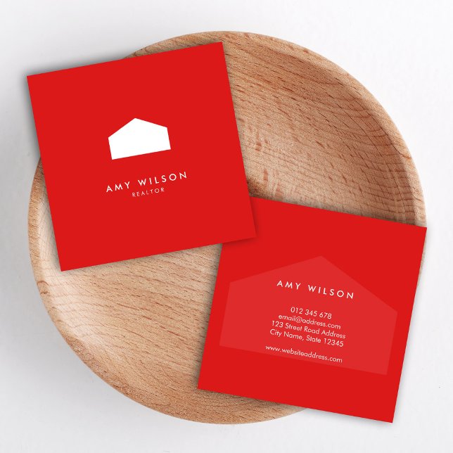Modern Red and White House Realtor Square Business Card (Creator Uploaded)