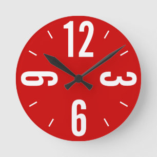 Modern red and white large numbers round clock