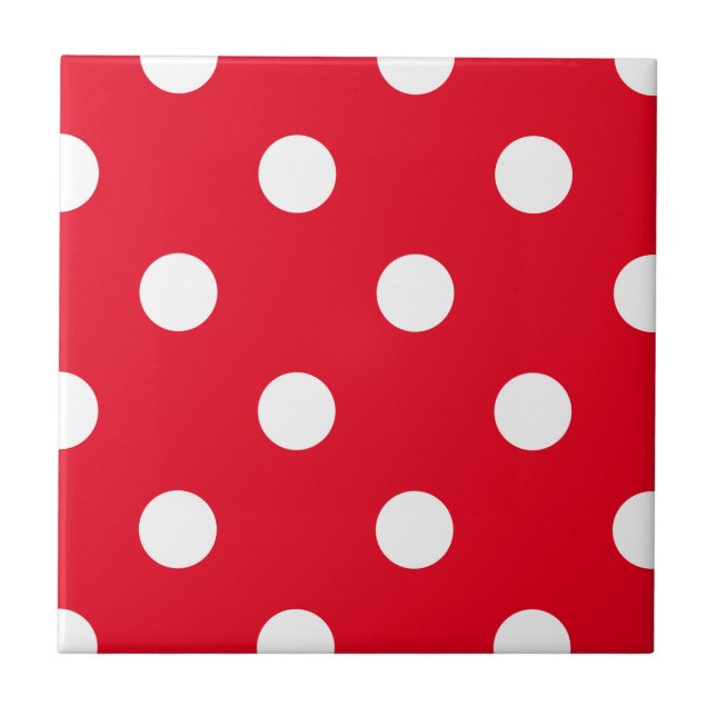 Modern red and white polka dots print custom colou ceramic tile (Front)