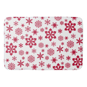 Modern red and white snowflake pattern bath mat