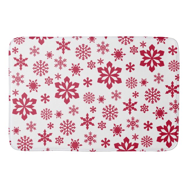 Modern red and white snowflake pattern bath mat (Front)