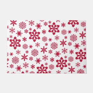 Modern red and white snowflake pattern doormat