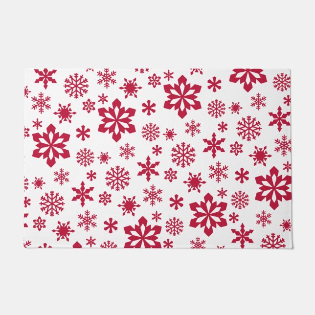 Modern red and white snowflake pattern doormat (Front)