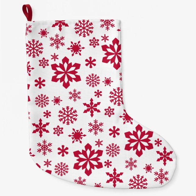 Modern red and white snowflake pattern large christmas stocking (Front)