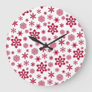 Modern red and white snowflake pattern large clock