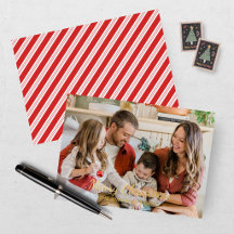 Modern Red and White Striped Photo Christmas