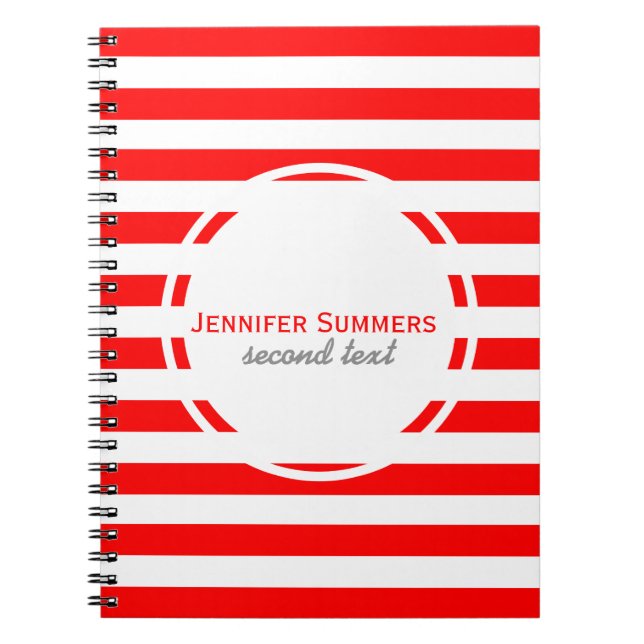 Modern Red And White Stripes Pattern Notebook (Front)