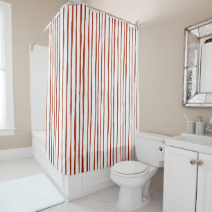 Modern Red and White Stripes Shower Curtain