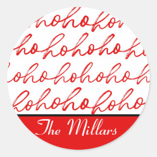 Modern Red and white Text Christmas Pattern  Classic Round Sticker