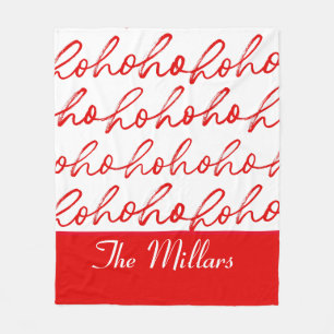 Modern Red and white Text Christmas Pattern Fleece Blanket