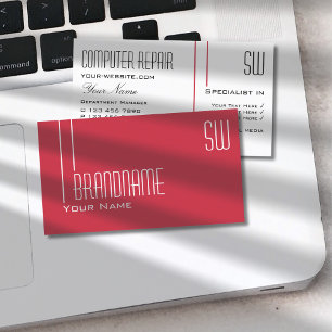 Modern Red and White with Initials Professional Business Card