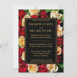 Modern Red and Yellow Roses Wedding Invitation